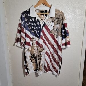 y2k Cotton Traders Constitution We The People Patriotic Polo sz XL Red Cream